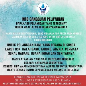 Perumda AM Kota Padang Perbaiki Koneksi Pipa DN 300 X 150 HDPE Dimalam Hari