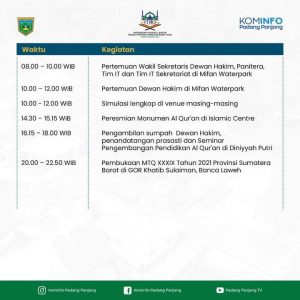 Jadwal Kegiatan MTQ  Sabtu, 13 November 2021