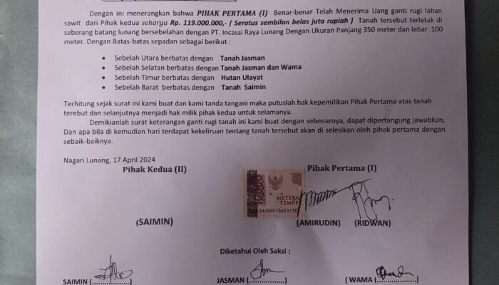 Wali Nagari Lunang Diduga Salahgunakan Wewenang, Teken Surat Ganti Rugi Lahan di Kawasan HPK Lunang Tengah